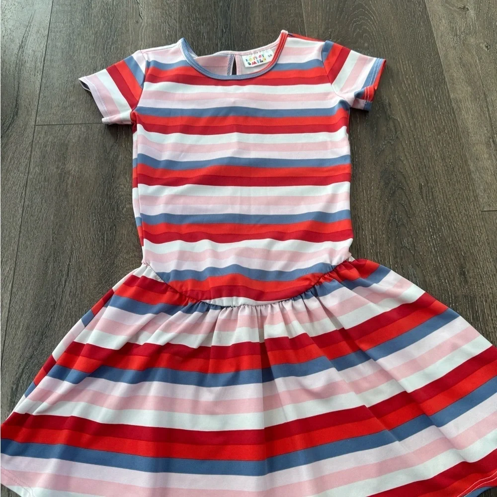 Dot Dot Smile Red and Blue Striped Kids Dress